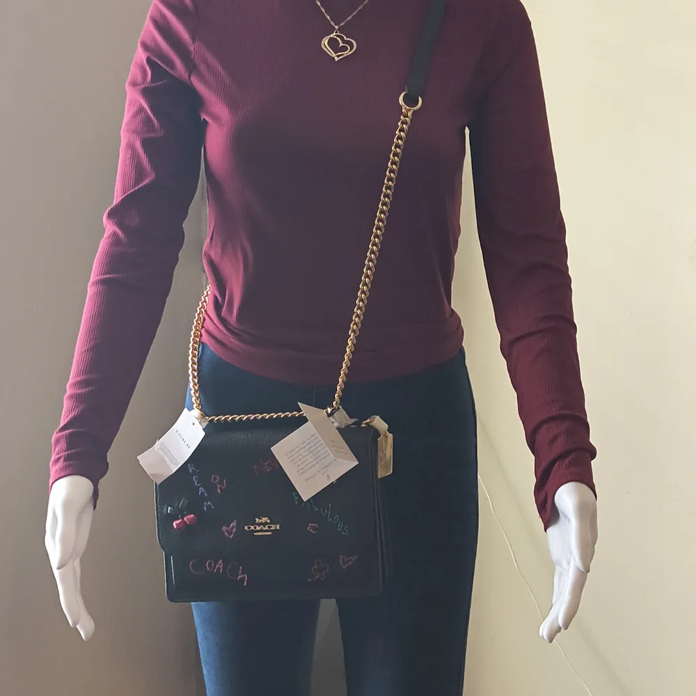 NWT COACH Klare Black Leather Crossbody Bag Embroidery Gold Hardware Medium Size - Picture 7 of 15